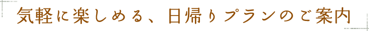 気軽に楽しめる、日帰りプランのご案内